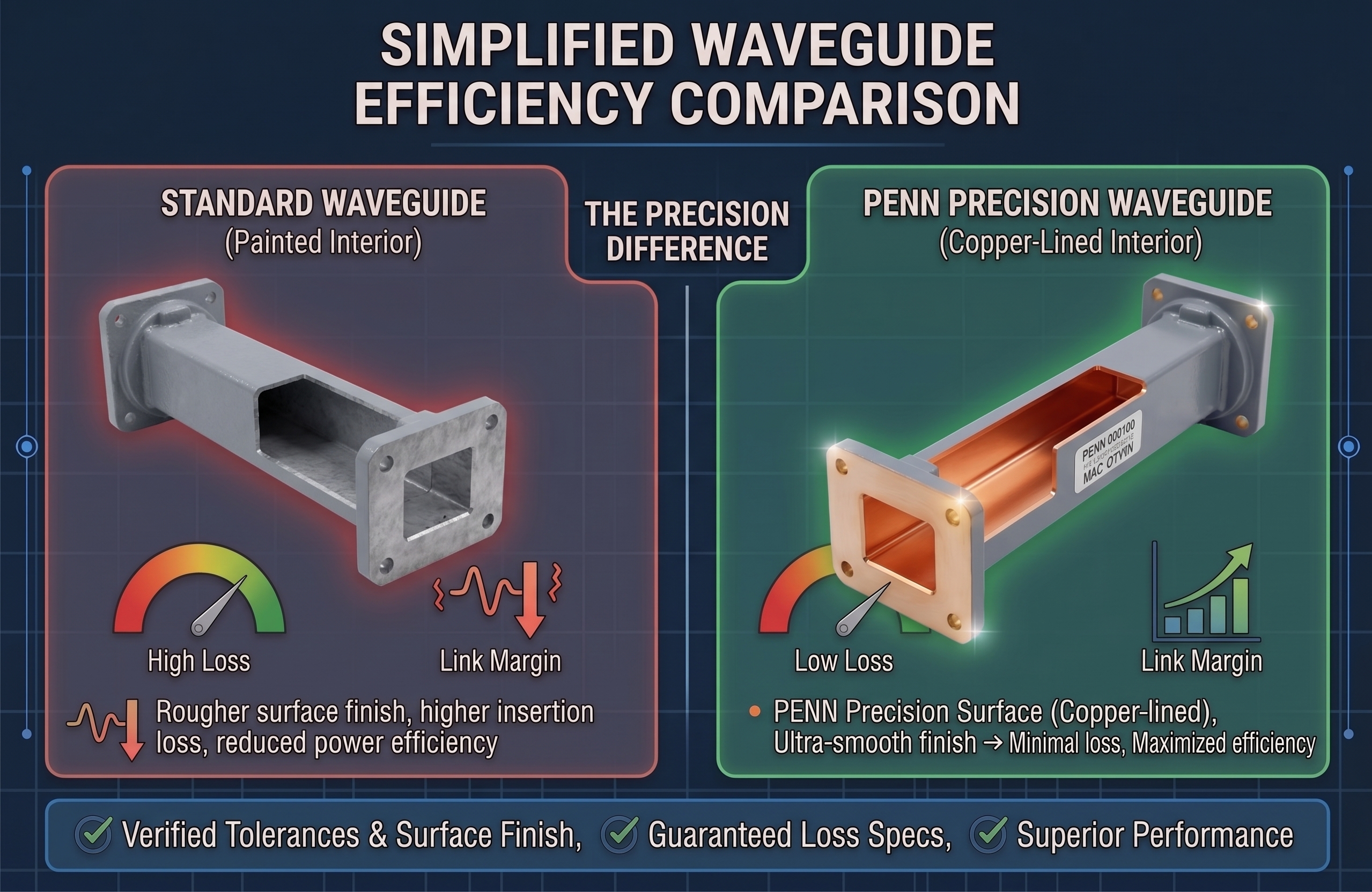 Precision 5G mmWave waveguide components engineered to minimize VSWR and insertion loss